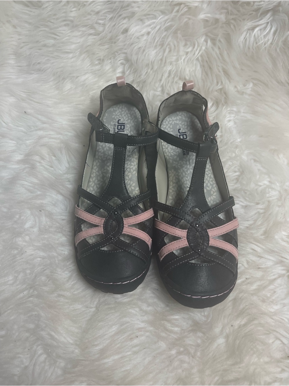 JBU By Jambu Gray and Pink Synthetic T-Strap Comfort Sandals SZ10M